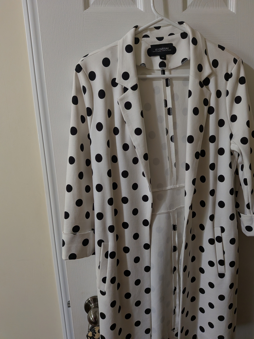 le chateau White Blazer Jacket with Black Polka Dots